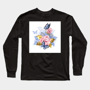 Pink Roses with Butterflies Long Sleeve T-Shirt